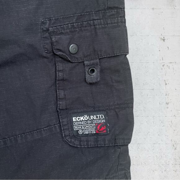 ECKO UNLTD Cargo Shorts Black Men SZ 34 Relaxed Baggy Fit Ripstop Skater Hip Hop - Picture 2 of 10